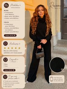 Conjunto Tricot Mousse Feminino Cropped Gola Alta Inverno Estiloso Calça Pantalona Canelada Exclusivo