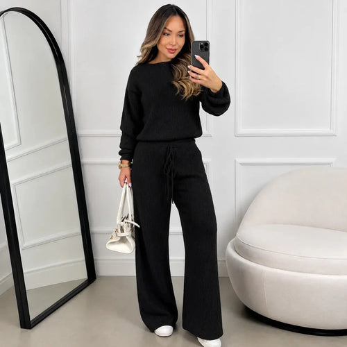 Conjunto Feminino Canelado em Tricot (Blusa + Calça) | PROMOÇÃO DE INVERNO