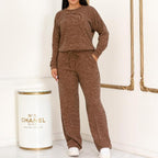 Conjunto Femenino Lanzinha Ribi canelada 2 Peças Blusa e Pantalona plus size