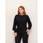 Conjunto Feminino Tricot Blusa Manga Longa e Calça Pantalona Elegante Confortável Inverno 3RD SD2008