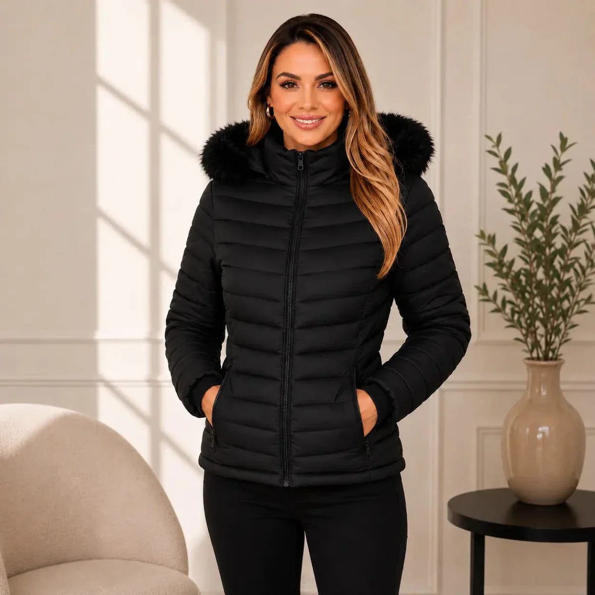 Jaqueta Puffer Peluciada Feminina | Promoção de Inverno