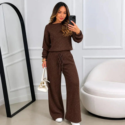 Kit 2 Conjuntos Feminino Canelado em Tricot (Blusa + Calça)