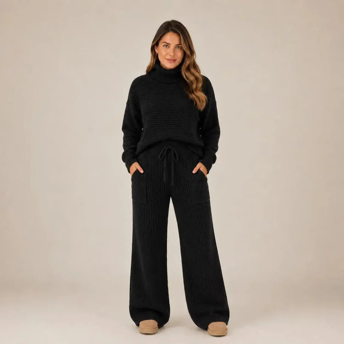 (KIT COM 2) Conjunto Tatiana de Tricot Mousse (Blusa Gola Alta + Calça)