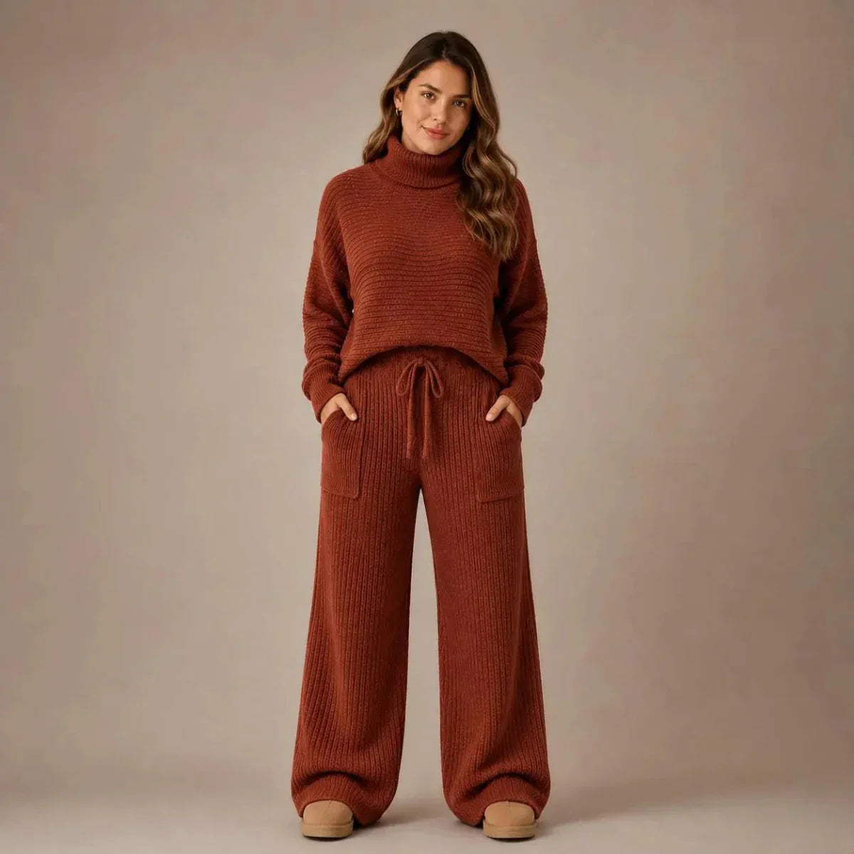 (KIT COM 2) Conjunto Tatiana de Tricot Mousse (Blusa Gola Alta + Calça)