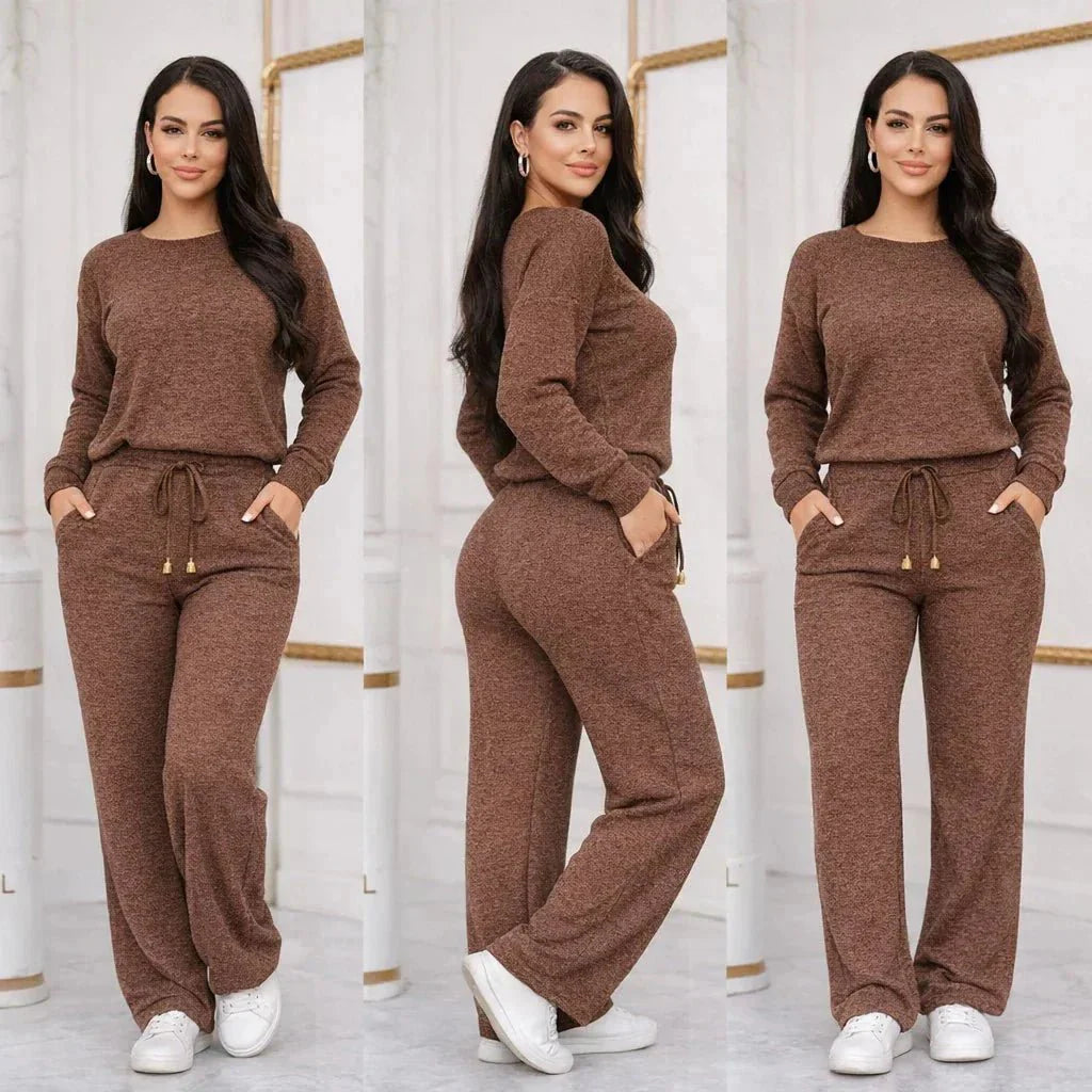 Conjunto Feminino Longo em Tricot (Blusa + Calça) | PROMOÇÃO DE INVERNO