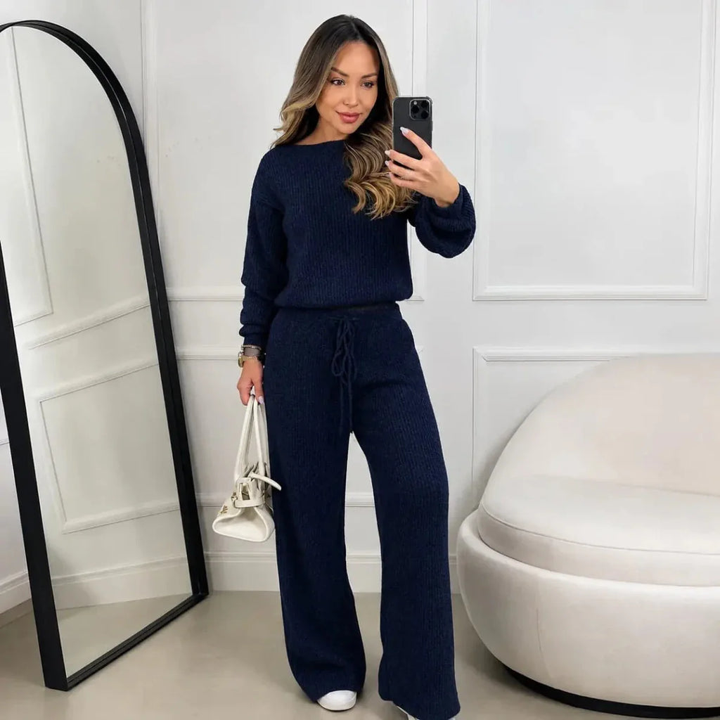 Conjunto Feminino Canelado em Tricot (Blusa + Calça) | PROMOÇÃO DE INVERNO