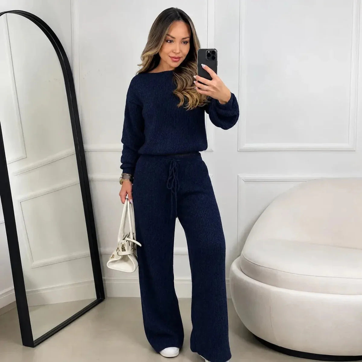 Conjunto Feminino Canelado em Tricot (Blusa + Calça) | PROMOÇÃO DE INVERNO