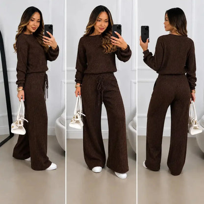 Conjunto Feminino Canelado em Tricot (Blusa + Calça) | PROMOÇÃO DE INVERNO