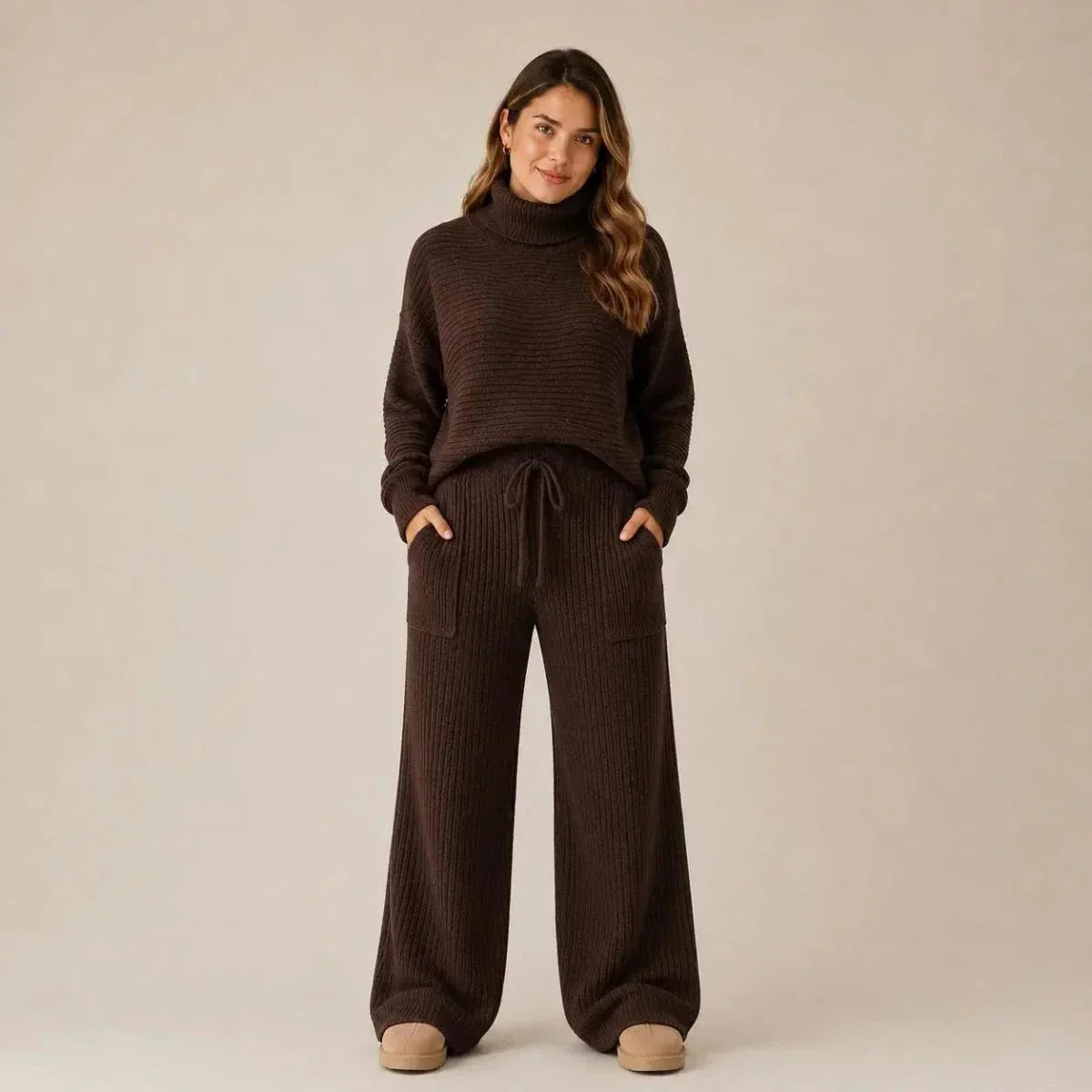 (KIT COM 2) Conjunto Tatiana de Tricot Mousse (Blusa Gola Alta + Calça)